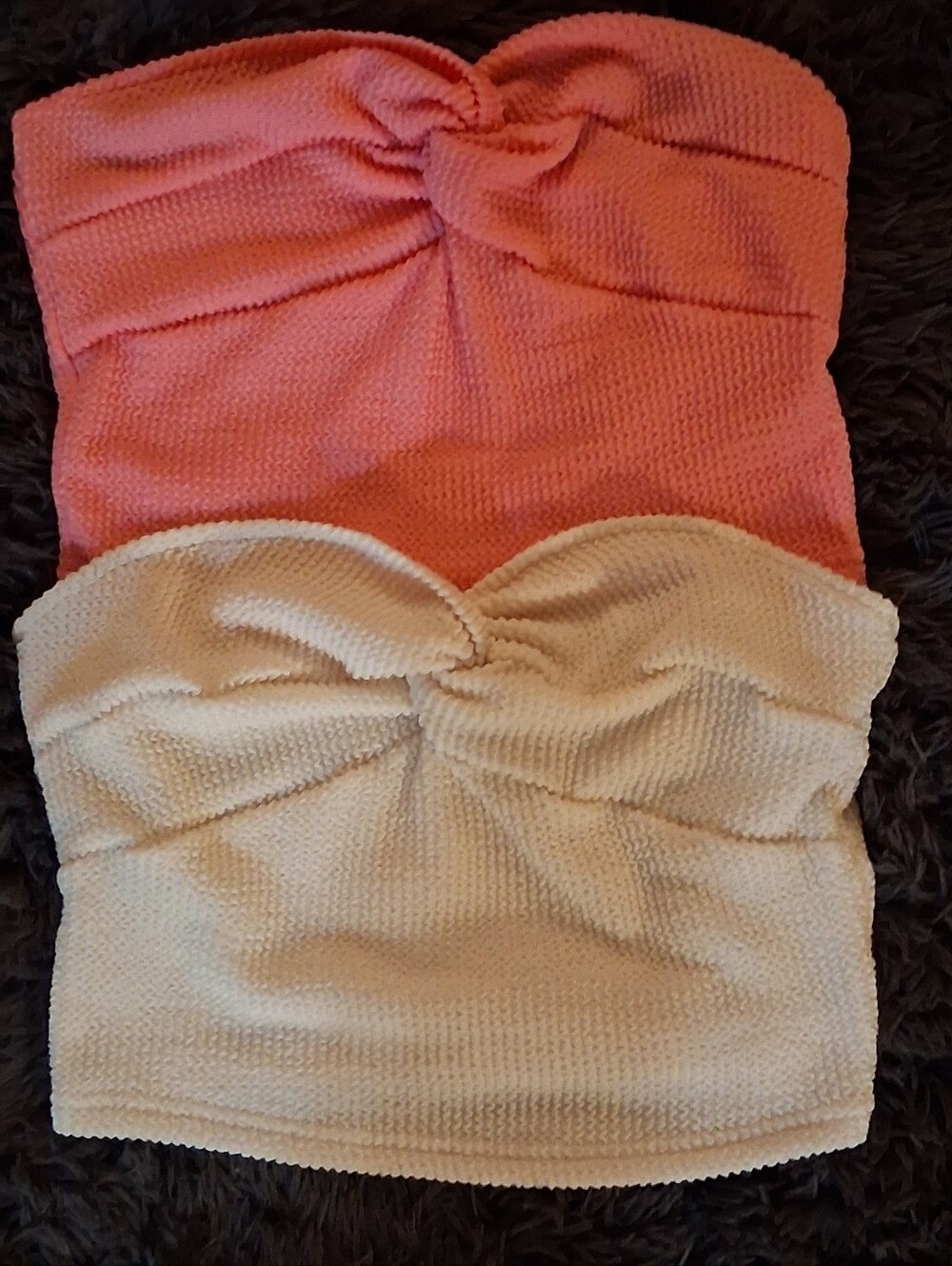 SHEIN Pink and Cream Textured Strapless Crop Tops (2-Pack)